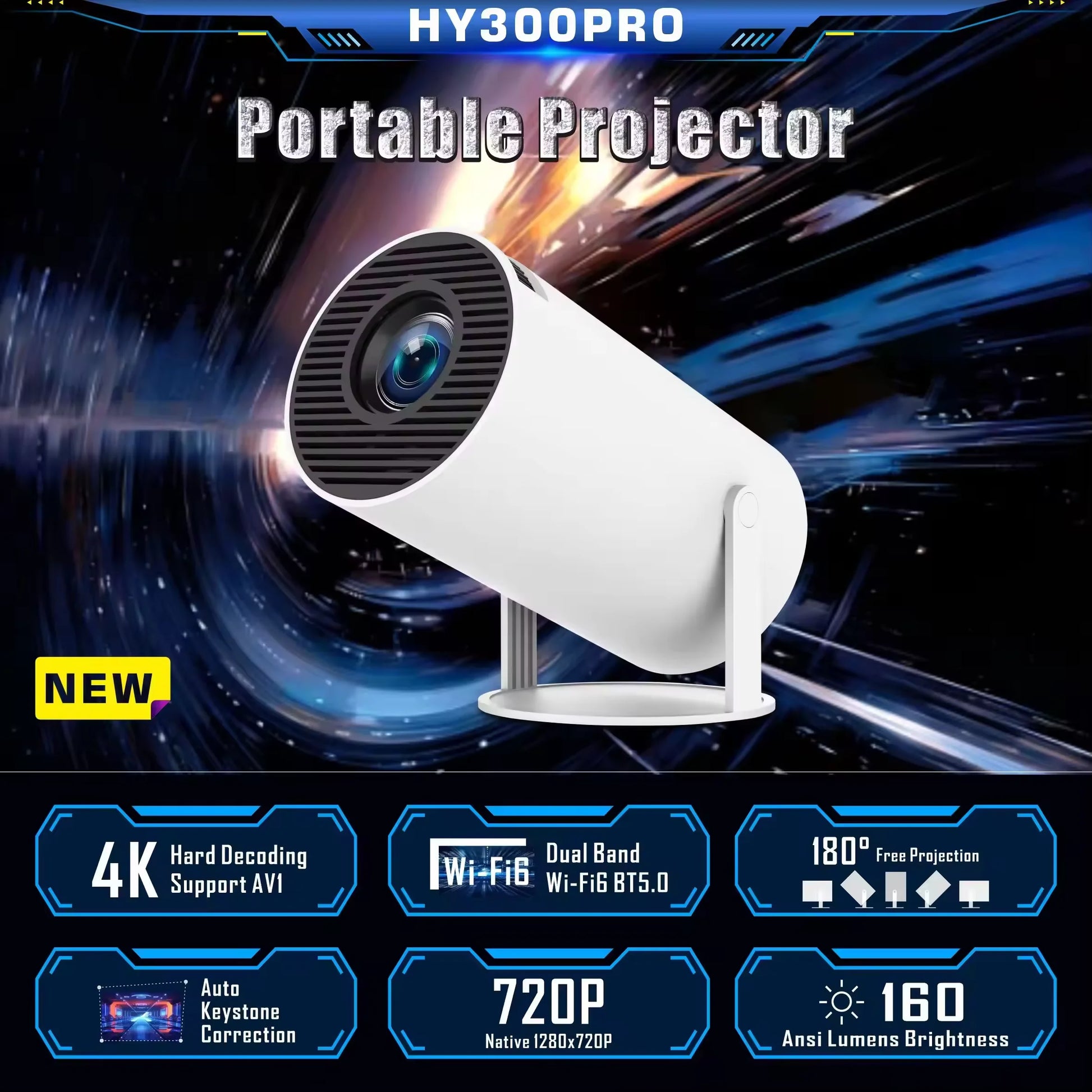 2024 NEW Mini Pocket HY300 Projector White Color 1080P Proyector Android Lcd Smart Projectors